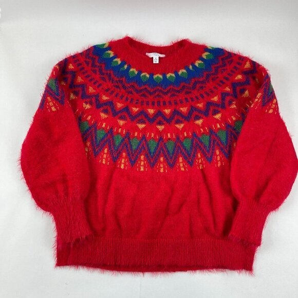 Time and Tru Sweater Womens Small Red Blue Aztec - Picture 1 of 9